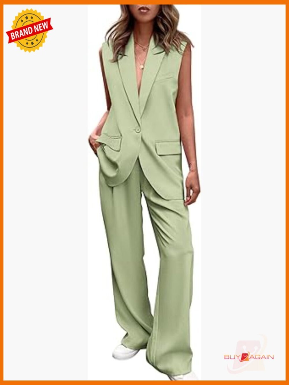 2 Piece Suit Set Sleeveless Vest Blazer Wide Leg Palazzo Pants Business Casual